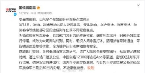 山东部分列车因暴雪晚点停运