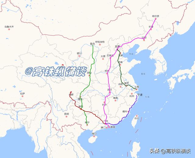 这6条纵向高铁是“8纵8横”路网中的顺畅线路，很适合开行标杆车