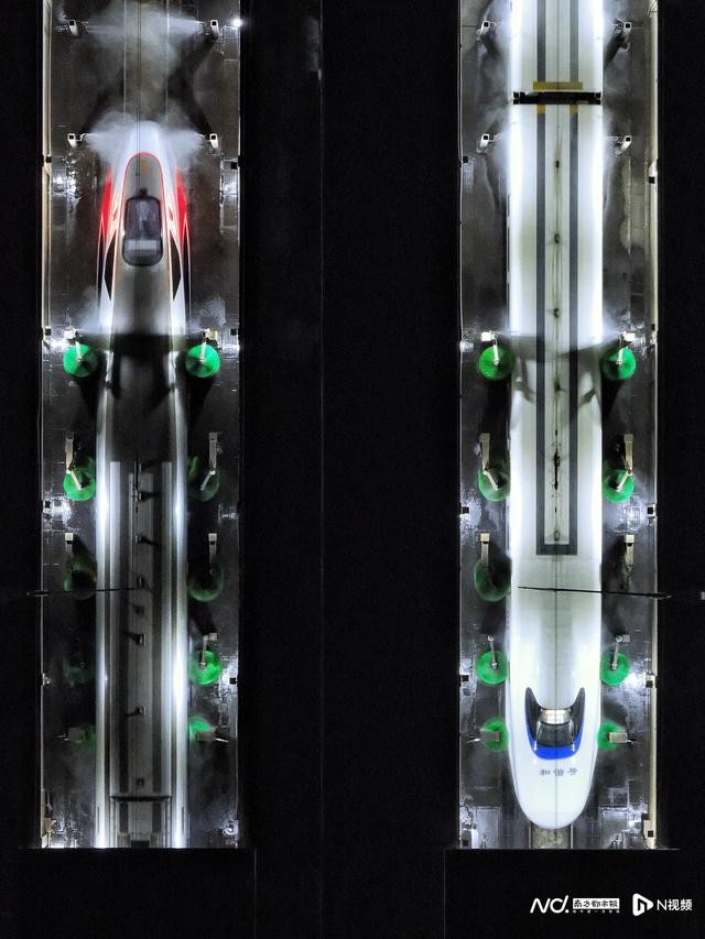 动车组排队“洗白白”待出发，广州动车段通宵运作备战春运