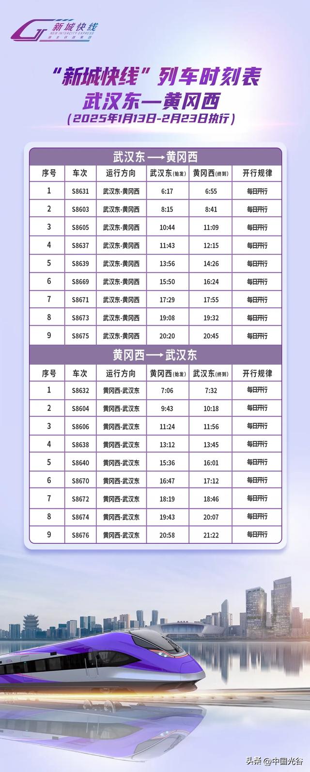 2025年春运，“新城快线”列车时刻表来了！