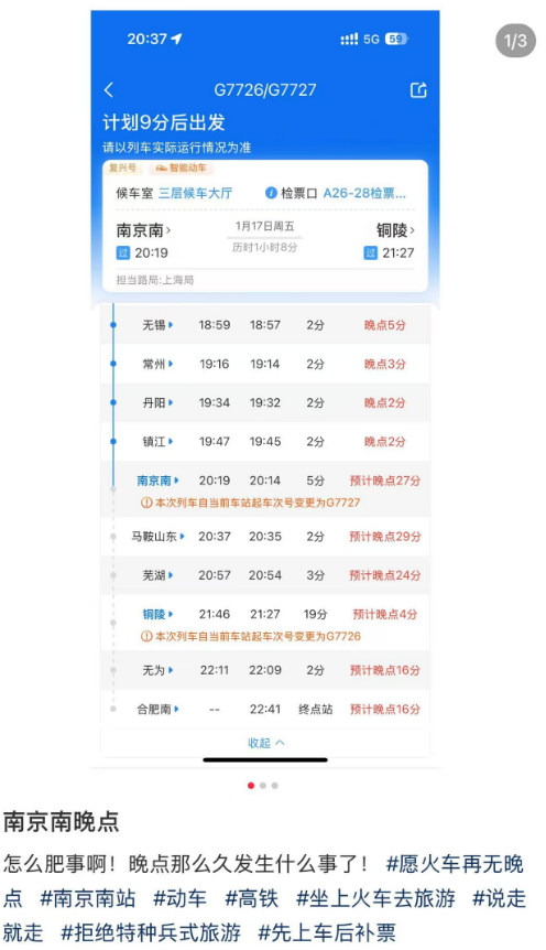 上海虹桥至汉口站一列车突发撞鸟临时停车，致9趟列车晚点！铁路部门致歉