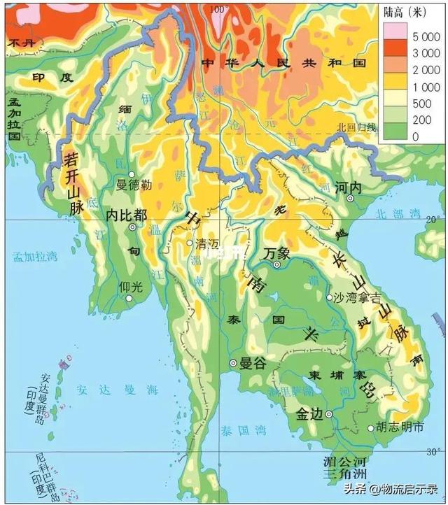 我国与中南半岛五国铁路通道全图：越南/老挝/柬埔寨/泰国/缅甸